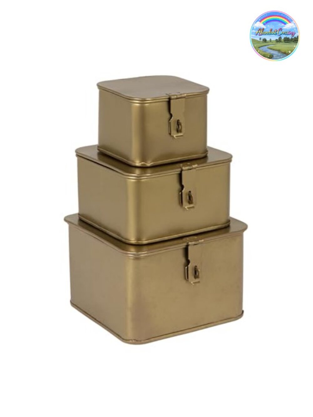 3-Piece Square Decorative Metal Boxes with Lids Velvet Lining